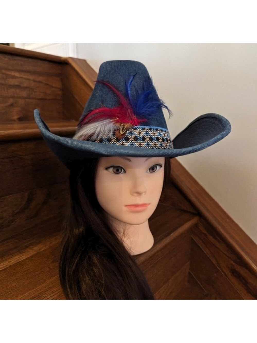 Vintage western 60's blue denim cowboy hat. Size 7-7 1/8
